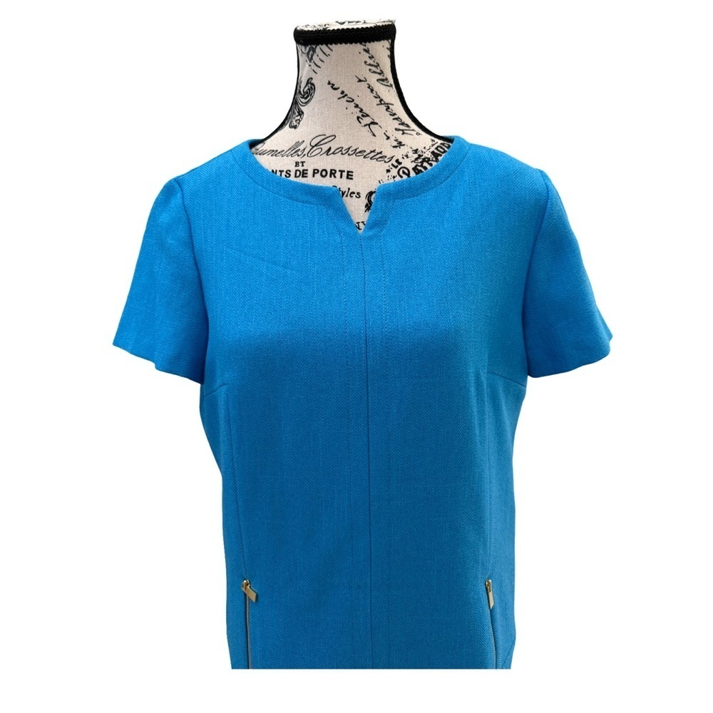 Tahari Arthur S. Levine Classic  Blue Short Sleeve Cocktail Shift Dress Size 10 - Picture 5 of 12